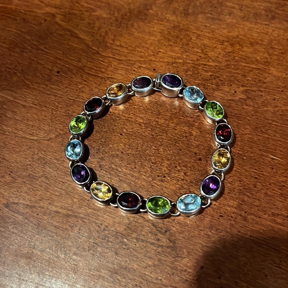 QVC Sterling Silver 18 cttw Bezel Set Multi Gemstone Bracelet - Picture 1 of 10